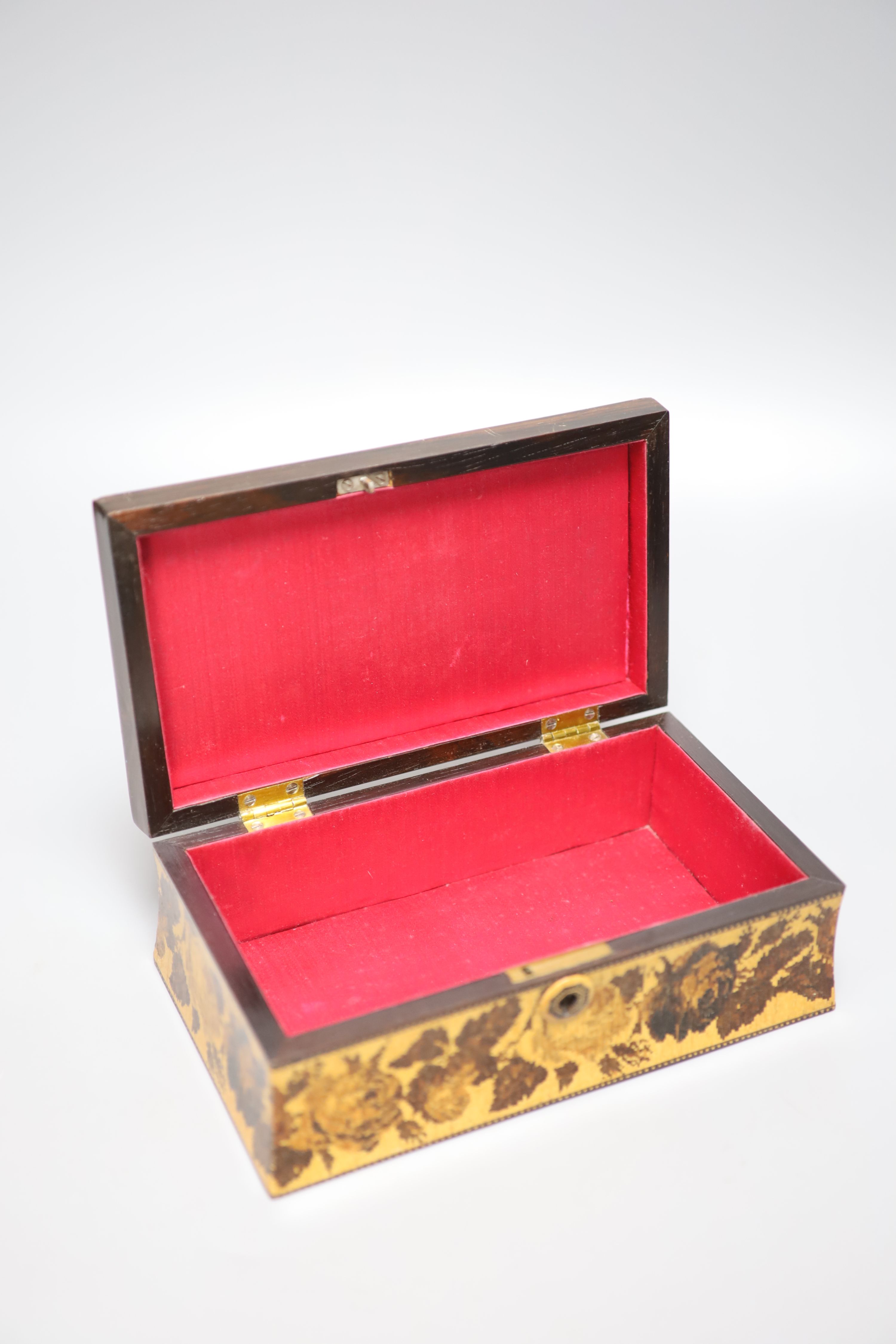 A Tunbridge ware rosewood and tesserae mosaic 'Abbotsford' box, by Henry Hollamby, mid 19th century, 21.5cm